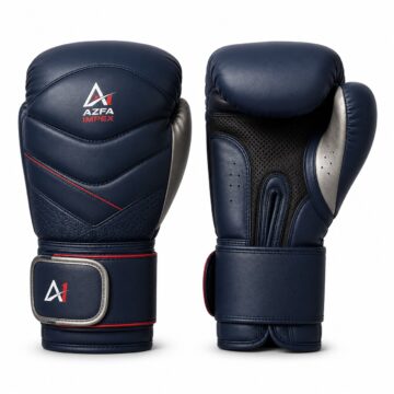 Navy Blue & Silver Chevron-Accented Boxing Training Gloves