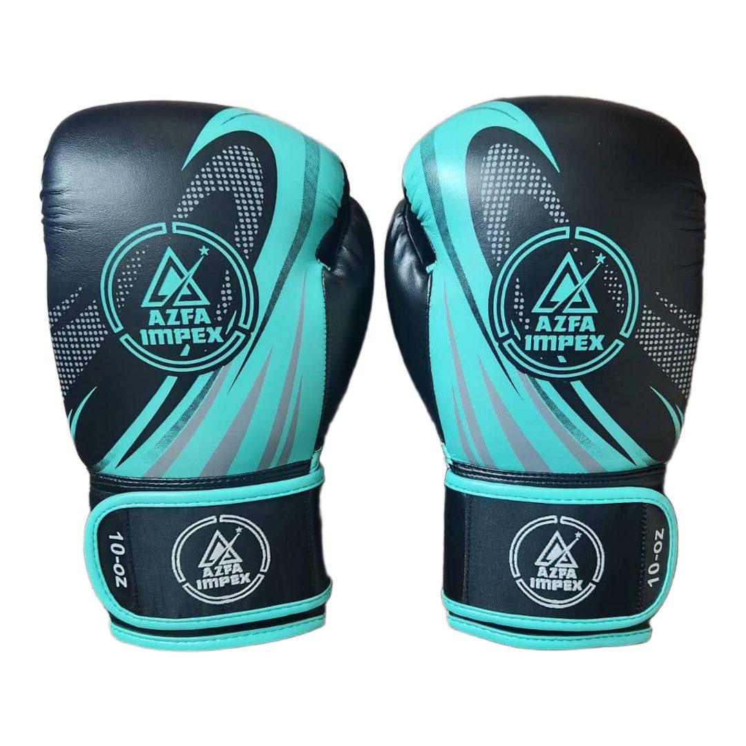 Black & Turquoise Dynamic Graphic Boxing Training Gloves - Image 2