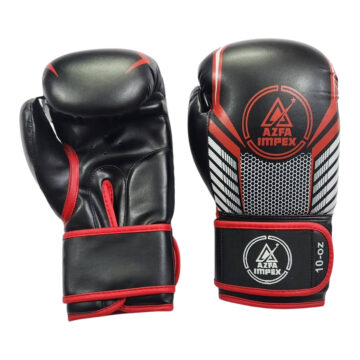 Black & Red Hex-Pattern Boxing Training Gloves