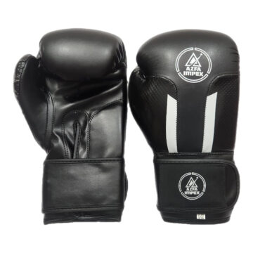 Black Leather Boxing Gloves with White Stripe Accents
