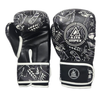 Black & White Tattoo-Print Boxing Training Gloves