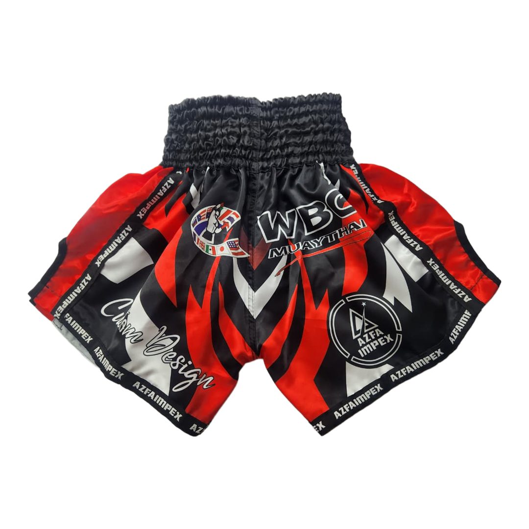 Red, Black & White Custom Muay Thai Boxing Shorts - Image 2