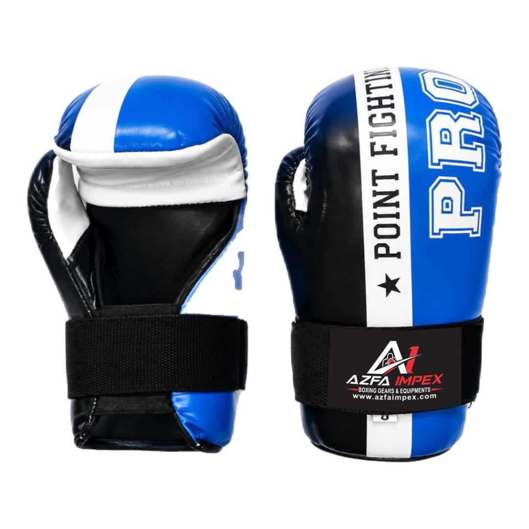 Black, Blue & White "POINT FIGHTING" Pro Open Palm Sparring Gloves