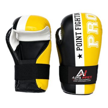 Black, Yellow & White "POINT FIGHTING" Pro Open Palm Sparring Gloves